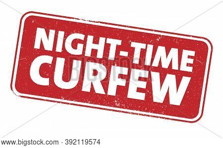 Red Grungy Nighttime Curfew Sign Or Stamp Vector Illustration