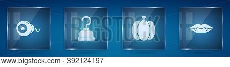 Set Eye, Pirate Hook, Pumpkin And Vampire Teeth. Square Glass Panels. Vector
