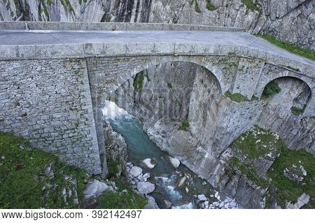 Andermatt In Alps, Teufelsbrücke Bridge, Switzerland, Europe