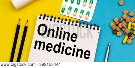 Treatment Word, Online Medicine Word With Medical Concepts And Medical Equipment