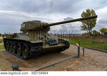 Sambek, Russia - Circa October 2020: Medium Tank T-34-85