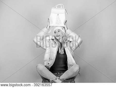 Tender Combination. Matching Accessories. Fashion Accessory. Girl Adorable Model Showing Her Fancy L