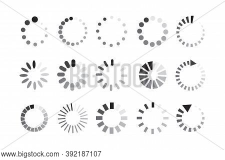 Set Of Vector Loading Icons. Loader Progress Circle. Round Buffering Buttons. Waiting Process Illust