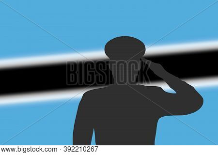 Solder Silhouette On Blur Background With Botswana Flag.