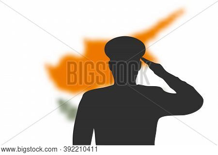 Solder Silhouette On Blur Background With Cyprus Flag.
