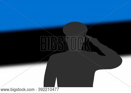 Solder Silhouette On Blur Background With Estonia Flag.