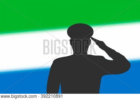 Solder Silhouette On Blur Background With Sierra Leone Flag.