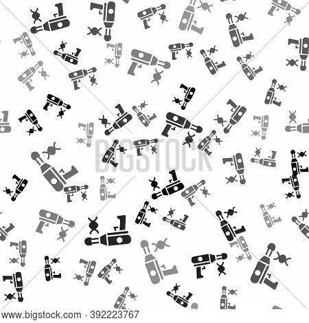 Black Transfer Liquid Gun In Biological Laborator Icon Isolated Seamless Pattern On White Background