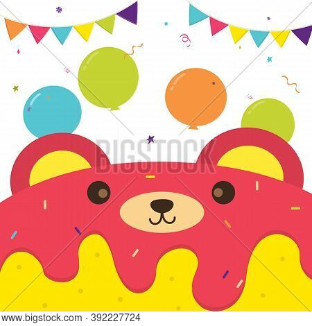 Vector Illustration Of Happy Birthday Animal With Cake , Balloon Decoration For Greetings Card.set B