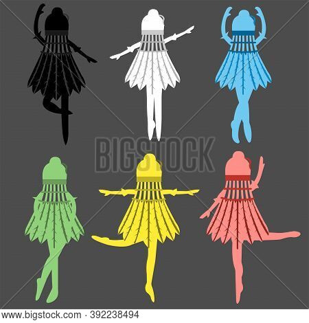 Collection Of Multi-colored Ballerinas Dancing In Different Poses On A Gray Background Cartoon Vecto