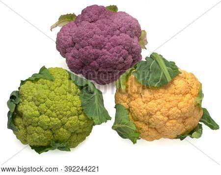 Colored Cauliflower Path Isolated On A White, Top View