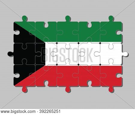 Jigsaw Puzzle Of Kuwait Flag In Green White And Red Color With Black Trapezium Based On The Hoist Si