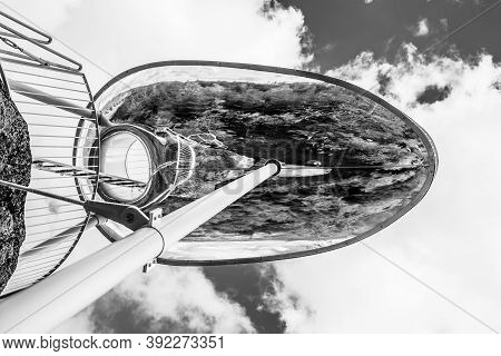 Tanvald, Czech Republic - October 2020: Modern Lookout Tower On Maly . Evokes Sport Bobsled Because 