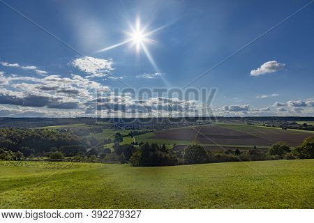 Scenic Taunus Landscape With Forest And Fields In Beautiful Afternoon Light
