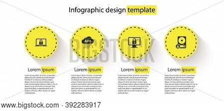 Set Laptop And Lock, Cloud Api Interface, Lock On Monitor And Hard Disk Drive. Business Infographic 