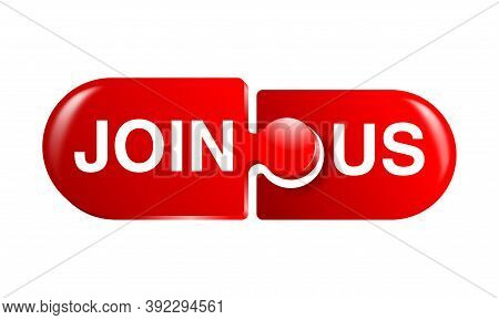 Join Us Button With Metaphore Of Puzzle Fragments And In Glossy Decoration - Isolated Vector Web Ele