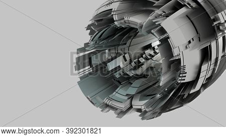 Abstract Sci-fi Tunnel 3d Render Illustration. The Future Of The Spaceship. Engine Nano Technology