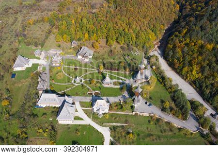 Barsana, Romania - October 28, 2020: View of Barsana Wooden Monastery site in Maramures County, Romania.