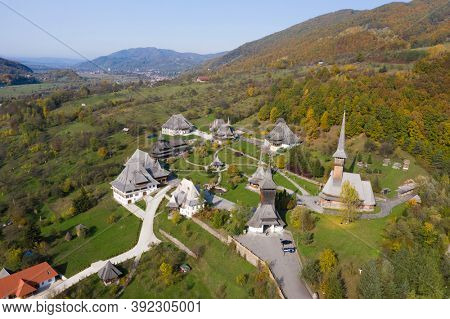 Barsana, Romania - October 28, 2020: View of Barsana Wooden Monastery site in Maramures County, Romania.