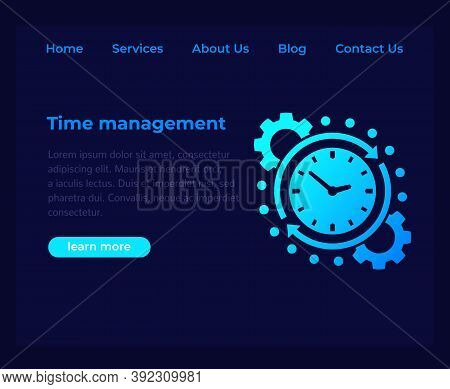 Time Management, Website Vector Template, Dark Page, Eps 10 File, Easy To Edit