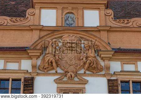 Graz, Austria-october 14, 2019: Facade Detail Of Eggenberg Palace, The Most Significant Baroque Pala