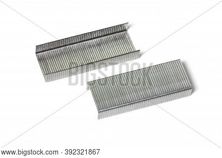 Metal Staples Isolate On White Background. Close Up