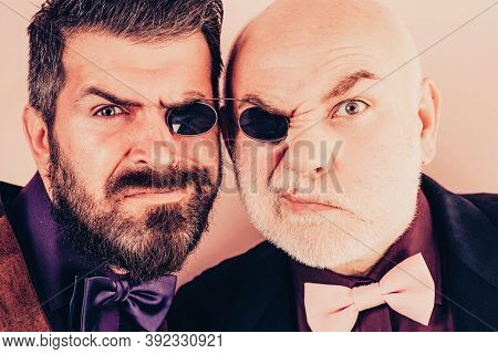 Old Father And Son. Fathers Day. Crazy Emotions. Comical Dad And Son. Funny Expression People. Daddy