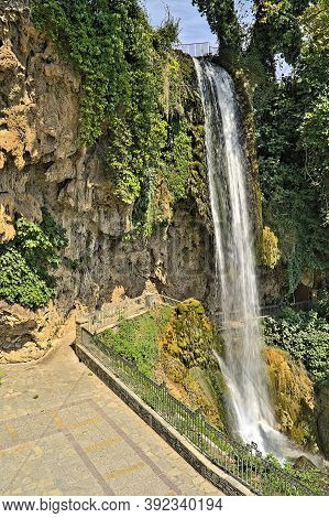 Edessa Waterfalls During Summer With Little Water Flow