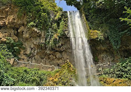 Edessa Waterfalls During Summer With Little Water Flow