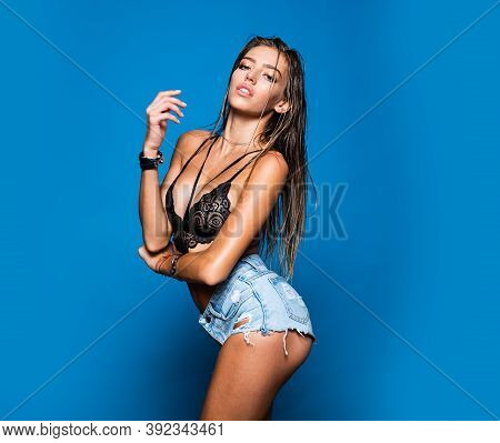 Sexy Girl In The Bra. Young Girl In Lingerie