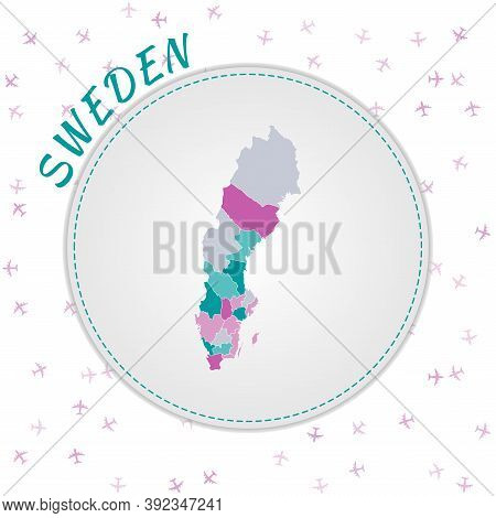 Sweden Map Design. Map Of The Country With Regions In Emerald-amethyst Color Palette. Rounded Travel