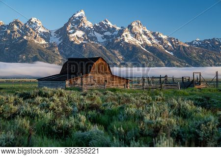 The John Moulton Barn At Sunrise In Grand Teton National Park Wyoming At Morman Row