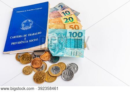 Brazil Work And Money Portfolio On White Background. Translation, Federative Republic Of Brazil, Min