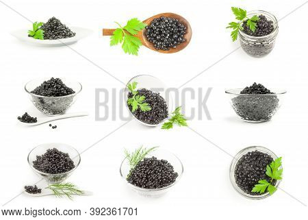 Group Of Sturgeon Caviar Isolated On A White Background
