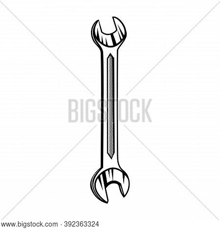 Spanner Vector Illustration. Vintage Wrench, Repro Tool, Instrument. Repair Concept For Mechanic Sho
