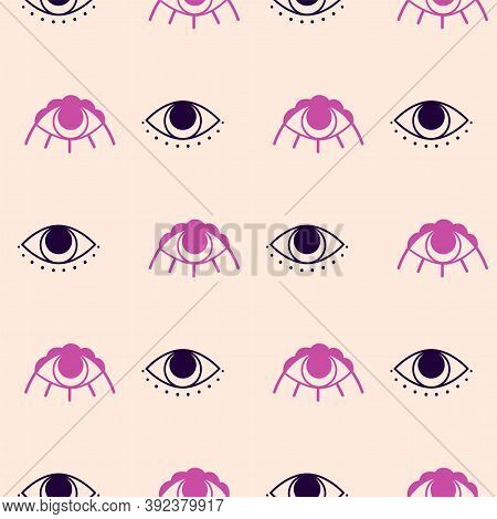 Spititual Eye Seamless Pattern. Cute Boho Seamless Eye Background. Hand Drawn Fortune Print. Esoteri