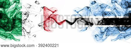 Italy Vs Botswana, Botswanan Smoky Mystic Flags Placed Side By Side. Thick Colored Silky Abstract Sm
