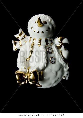 Bílá a zlatá figurka keramický sněhulák