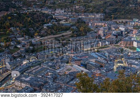 Andorra La Vella, Andorra : 2020 October 30 : Cityscape On The Sunset In Andorra La Vella,  Capital 