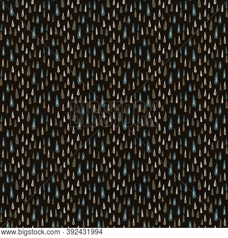 Seamless Dark Blockprint Linen Background. Moody Watercolor Wash Texture. Mid Century 50s Soft Furni