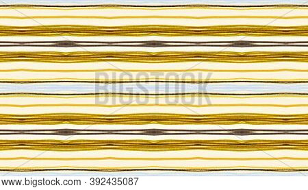Seamless Handdrawn Stripes. Gold And White Color Stroke Background. Grunge Tribal Texture. Yellow, O