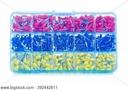 Inslation Terminals Crimp Box On White Background Isolation
