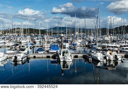 Combarro, Pontevedra - August 28, 2020: Small Sailing Boats Moored In The Yacht Club Of Combarro On 
