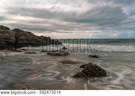 Serantes Beach Scenery Landscape In Asturias, Spain