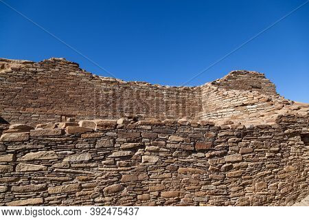 Ancient Rock Wall Details Of The Chetro Ketl Great House Site At Chaco Culture National Historical P