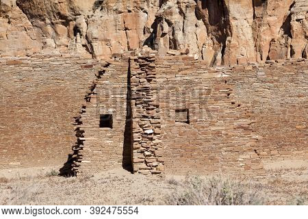 Ancient Rock And Brick Ruins Built By The Anasazi People To Blend In To The Desert Landscape At Chac