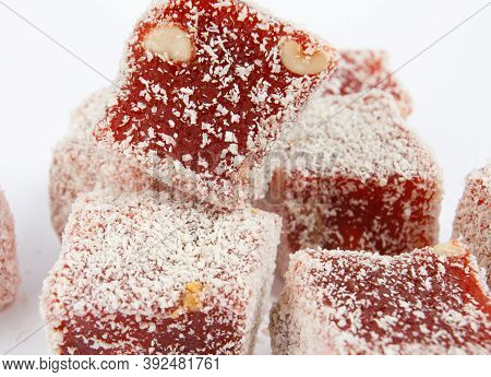 Oriental Sweets, Rahat Lucum On A White Background.