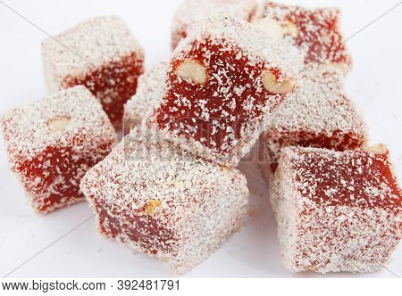 Oriental Sweets, Rahat Lucum On A White Background.