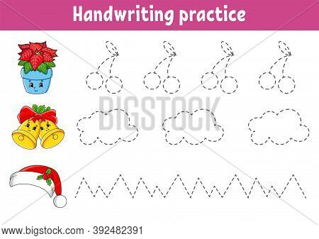 Handwriting Pactice. Christmas Theme. Education Developing Worksheet. Activity Page. Color Game For 