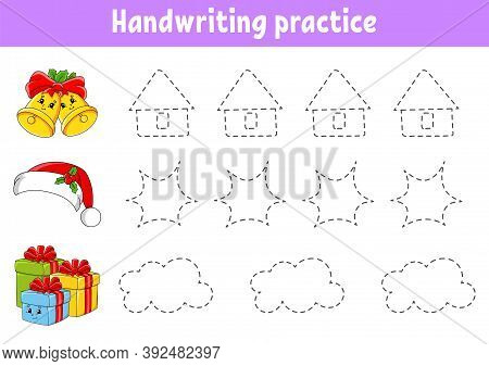 Handwriting Pactice. Christmas Theme. Education Developing Worksheet. Activity Page. Color Game For 